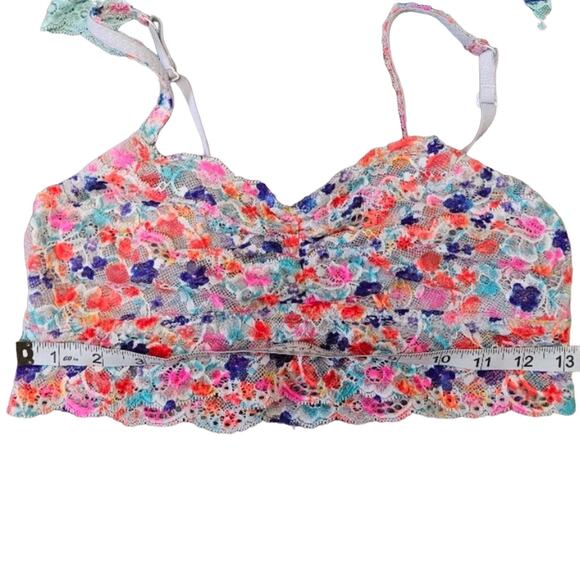 VS VICTORIAS SECRET PINK Lace White Red Blue Floral Print Ruffle Bra Bralette M - Picture 5 of 11